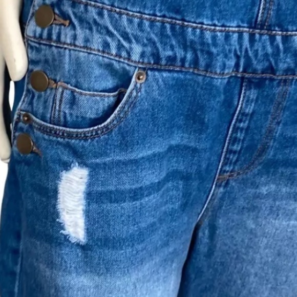 Just Fab Womens Distressed Denim Bib Overalls Size 27 Blue Adjustable Straps - Picture 3 of 4